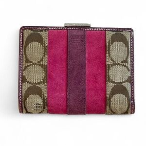 Vintage Signature Canvas and Suede Brown and Pink Wallet